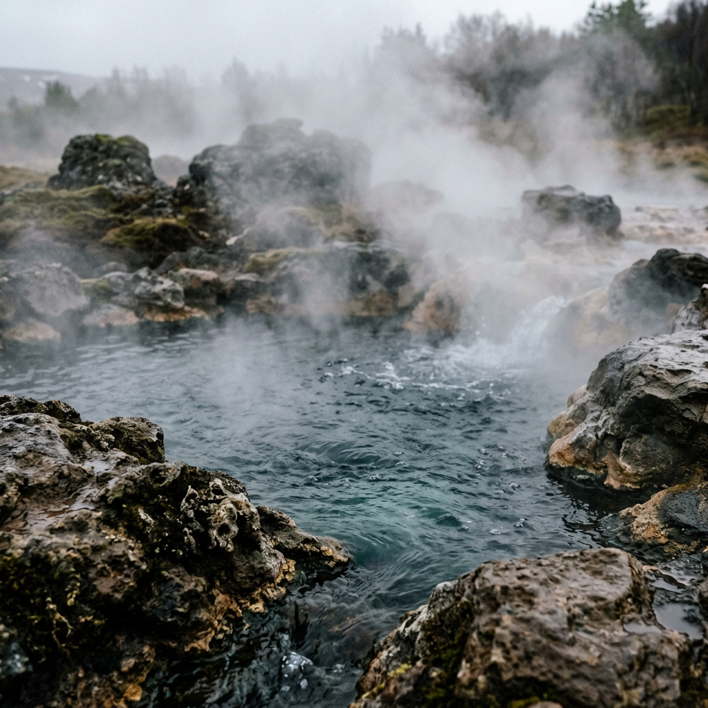picture-of-a-house-from-biblical-times Steaming geothermal hot spring with rocky surroundings and moss